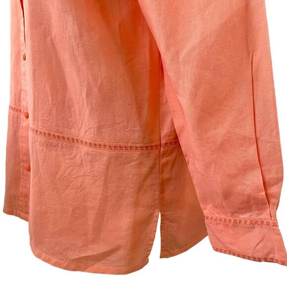 Westbound 100% Linen Long Sleeves Oversized Button Up Tops Shirt Size L Coral - Picture 7 of 13